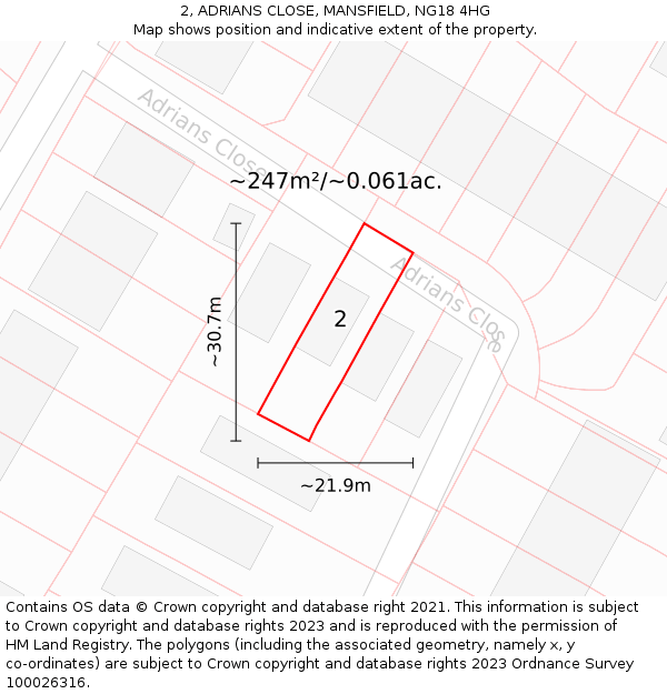 2, ADRIANS CLOSE, MANSFIELD, NG18 4HG: Plot and title map