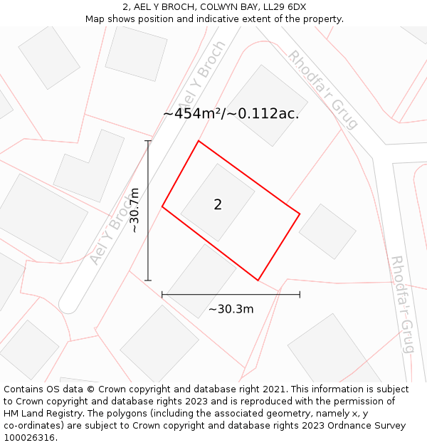 2, AEL Y BROCH, COLWYN BAY, LL29 6DX: Plot and title map