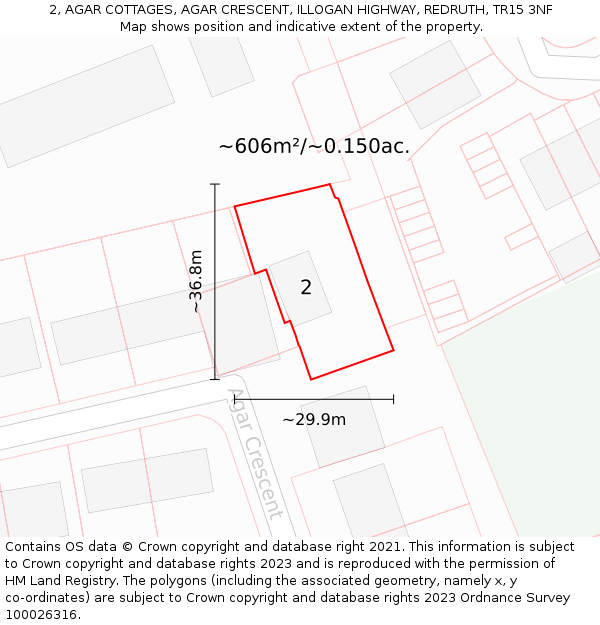 2, AGAR COTTAGES, AGAR CRESCENT, ILLOGAN HIGHWAY, REDRUTH, TR15 3NF: Plot and title map