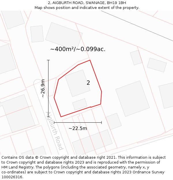 2, AIGBURTH ROAD, SWANAGE, BH19 1BH: Plot and title map