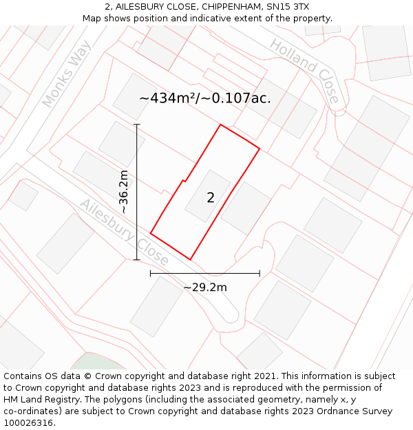 2, AILESBURY CLOSE, CHIPPENHAM, SN15 3TX: Plot and title map