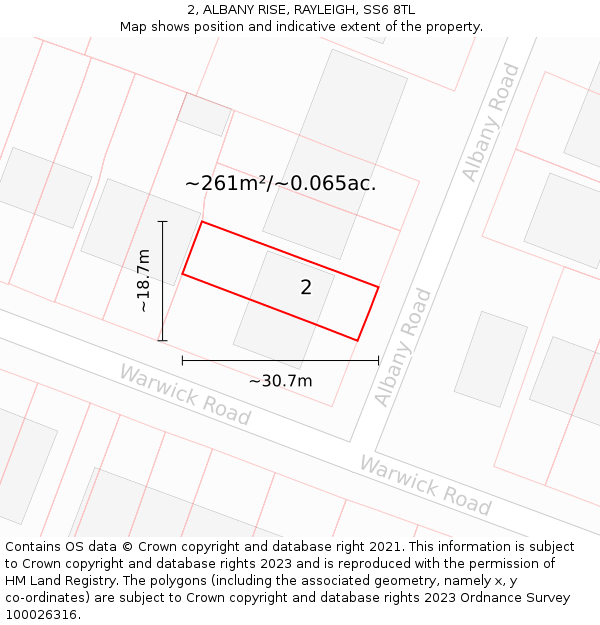 2, ALBANY RISE, RAYLEIGH, SS6 8TL: Plot and title map