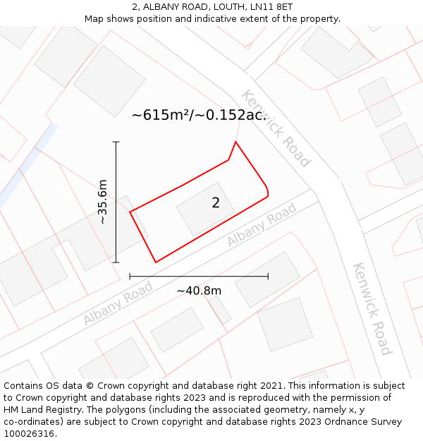 2, ALBANY ROAD, LOUTH, LN11 8ET: Plot and title map