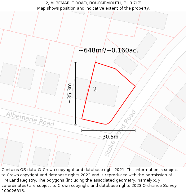 2, ALBEMARLE ROAD, BOURNEMOUTH, BH3 7LZ: Plot and title map