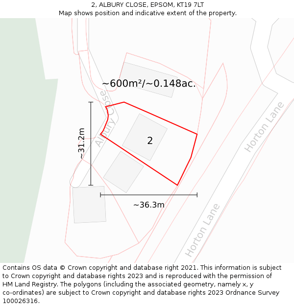 2, ALBURY CLOSE, EPSOM, KT19 7LT: Plot and title map