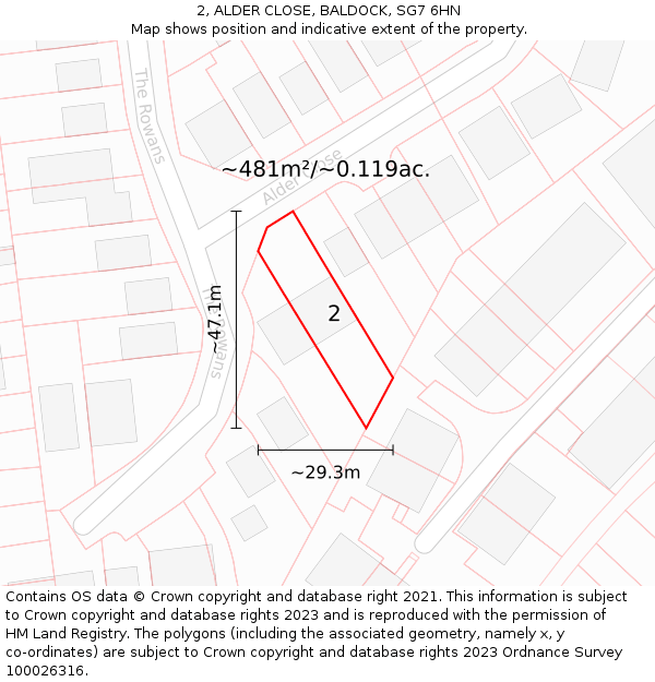 2, ALDER CLOSE, BALDOCK, SG7 6HN: Plot and title map