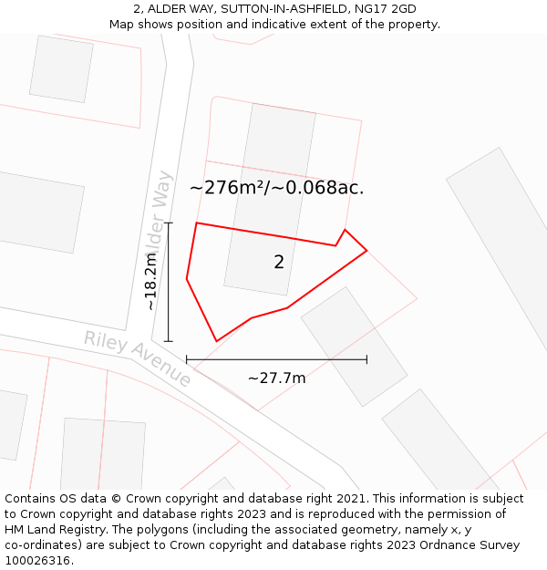 2, ALDER WAY, SUTTON-IN-ASHFIELD, NG17 2GD: Plot and title map