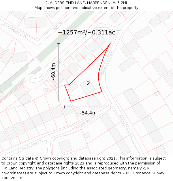 2, ALDERS END LANE, HARPENDEN, AL5 2HL: Plot and title map