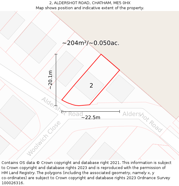 2, ALDERSHOT ROAD, CHATHAM, ME5 0HX: Plot and title map