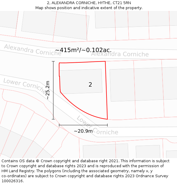 2, ALEXANDRA CORNICHE, HYTHE, CT21 5RN: Plot and title map