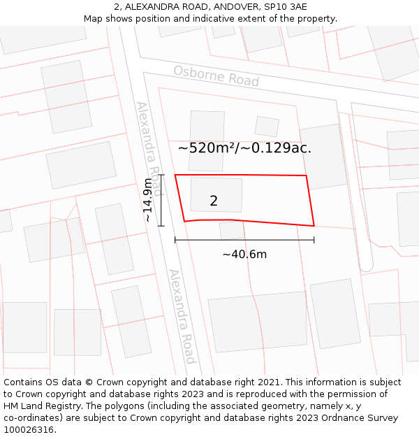 2, ALEXANDRA ROAD, ANDOVER, SP10 3AE: Plot and title map