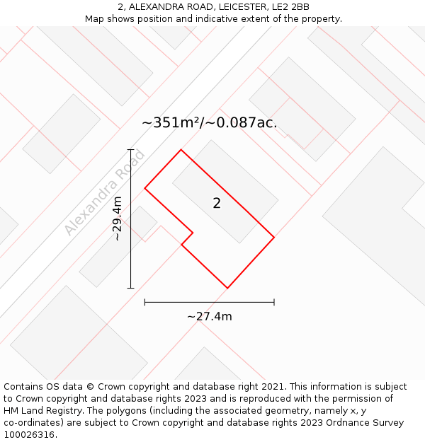 2, ALEXANDRA ROAD, LEICESTER, LE2 2BB: Plot and title map