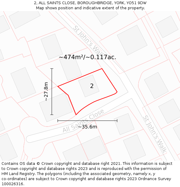 2, ALL SAINTS CLOSE, BOROUGHBRIDGE, YORK, YO51 9DW: Plot and title map