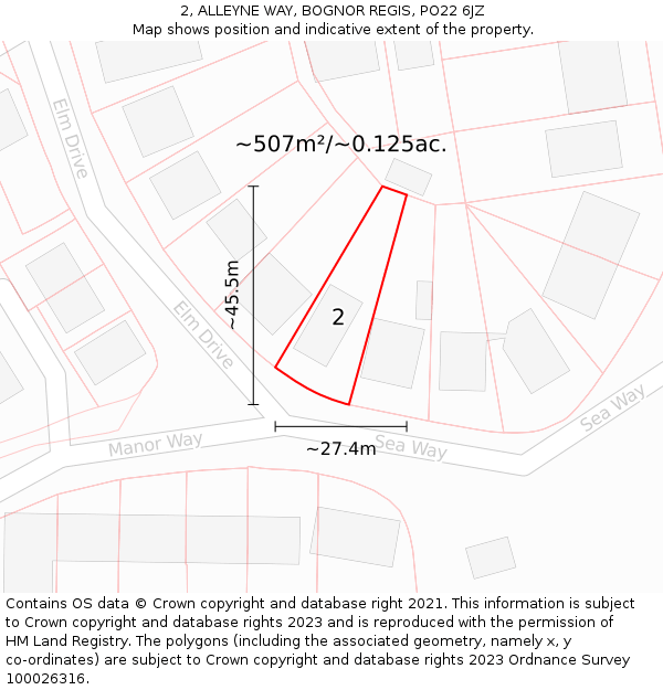 2, ALLEYNE WAY, BOGNOR REGIS, PO22 6JZ: Plot and title map