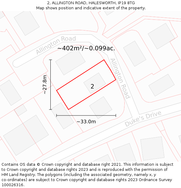 2, ALLINGTON ROAD, HALESWORTH, IP19 8TG: Plot and title map