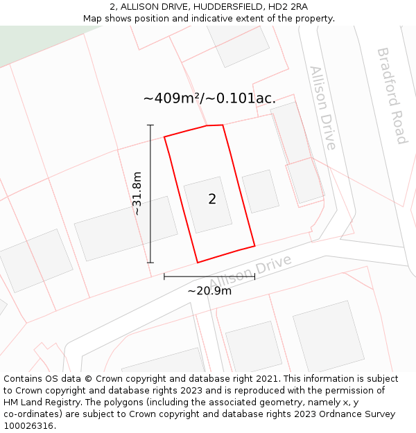 2, ALLISON DRIVE, HUDDERSFIELD, HD2 2RA: Plot and title map