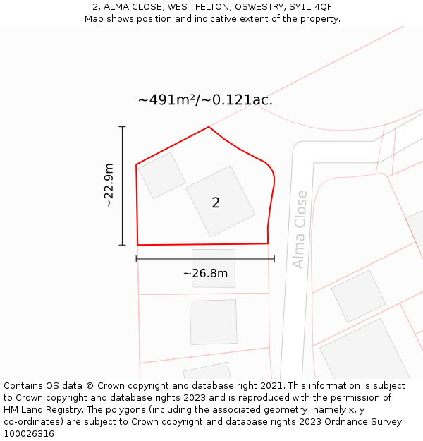 2, ALMA CLOSE, WEST FELTON, OSWESTRY, SY11 4QF: Plot and title map