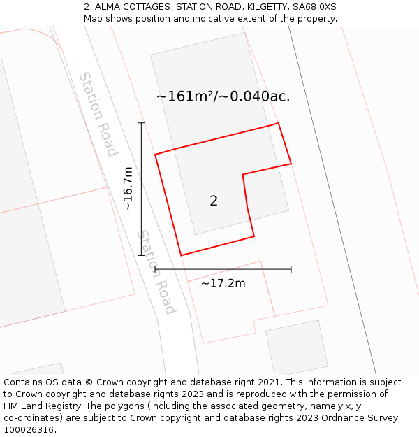 2, ALMA COTTAGES, STATION ROAD, KILGETTY, SA68 0XS: Plot and title map