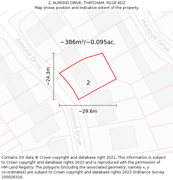 2, ALMOND DRIVE, THATCHAM, RG18 4DZ: Plot and title map