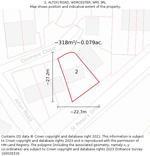 2, ALTON ROAD, WORCESTER, WR5 3RL: Plot and title map