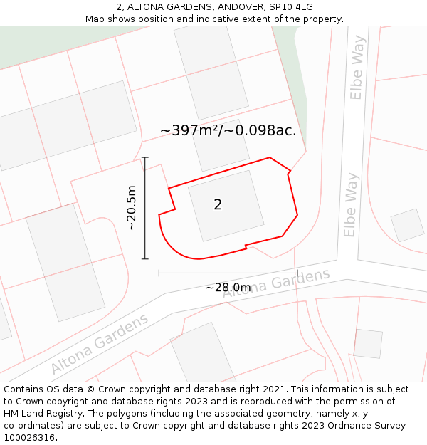 2, ALTONA GARDENS, ANDOVER, SP10 4LG: Plot and title map