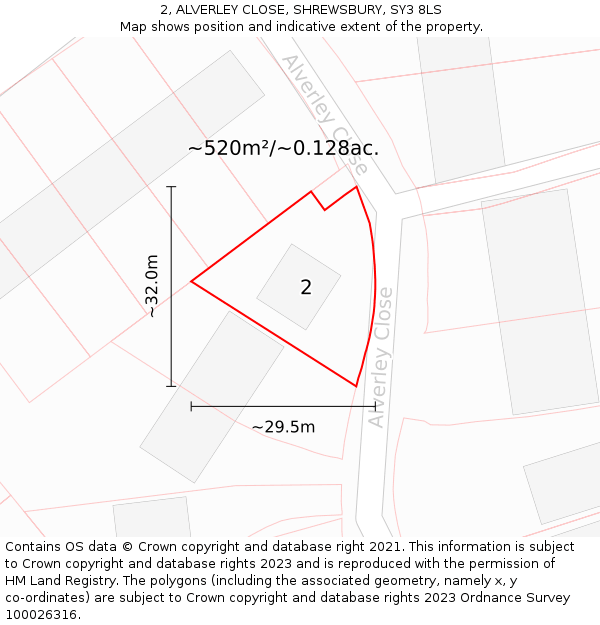 2, ALVERLEY CLOSE, SHREWSBURY, SY3 8LS: Plot and title map