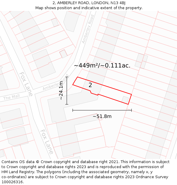 2, AMBERLEY ROAD, LONDON, N13 4BJ: Plot and title map