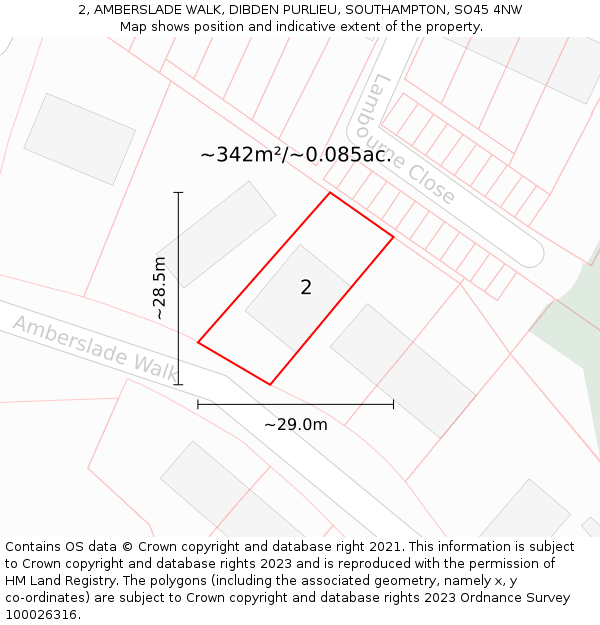 2, AMBERSLADE WALK, DIBDEN PURLIEU, SOUTHAMPTON, SO45 4NW: Plot and title map