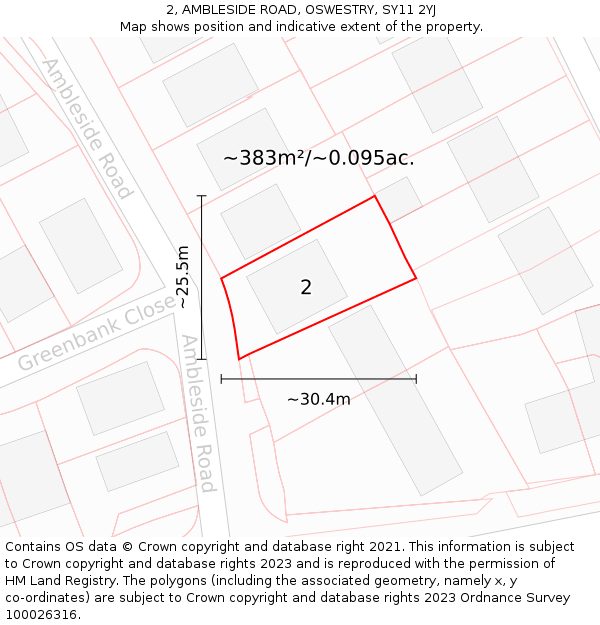 2, AMBLESIDE ROAD, OSWESTRY, SY11 2YJ: Plot and title map