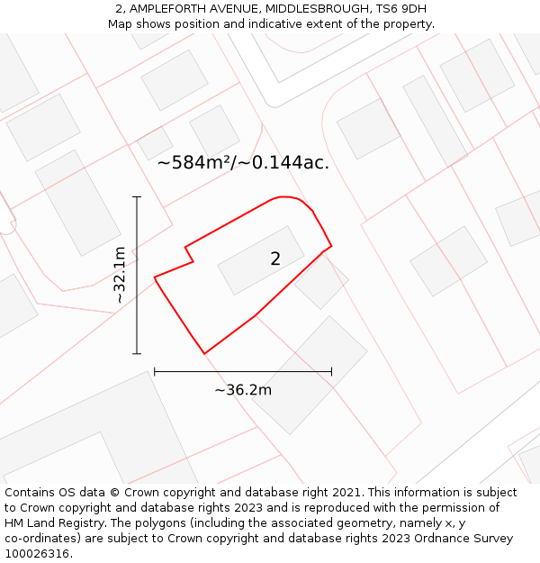 2, AMPLEFORTH AVENUE, MIDDLESBROUGH, TS6 9DH: Plot and title map