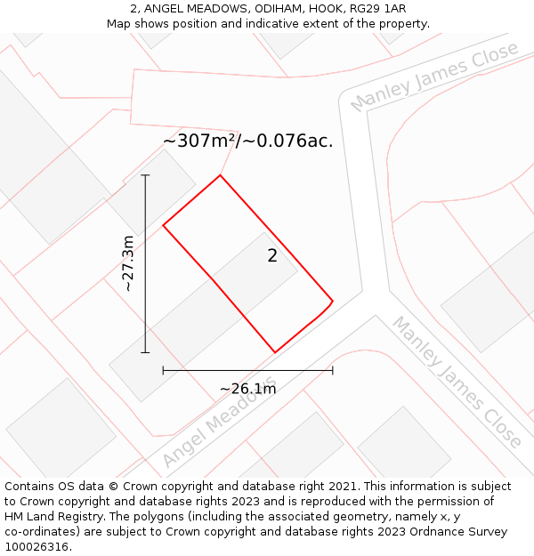 2, ANGEL MEADOWS, ODIHAM, HOOK, RG29 1AR: Plot and title map