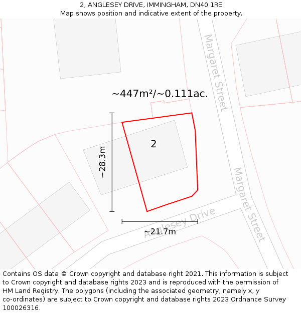 2, ANGLESEY DRIVE, IMMINGHAM, DN40 1RE: Plot and title map