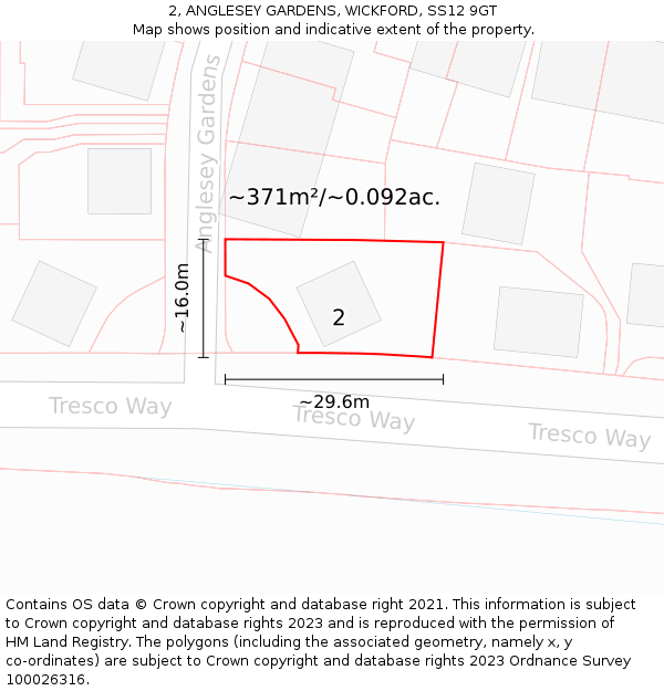 2, ANGLESEY GARDENS, WICKFORD, SS12 9GT: Plot and title map