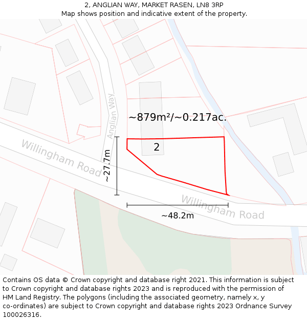 2, ANGLIAN WAY, MARKET RASEN, LN8 3RP: Plot and title map