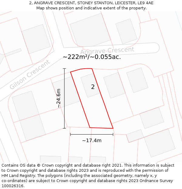 2, ANGRAVE CRESCENT, STONEY STANTON, LEICESTER, LE9 4AE: Plot and title map