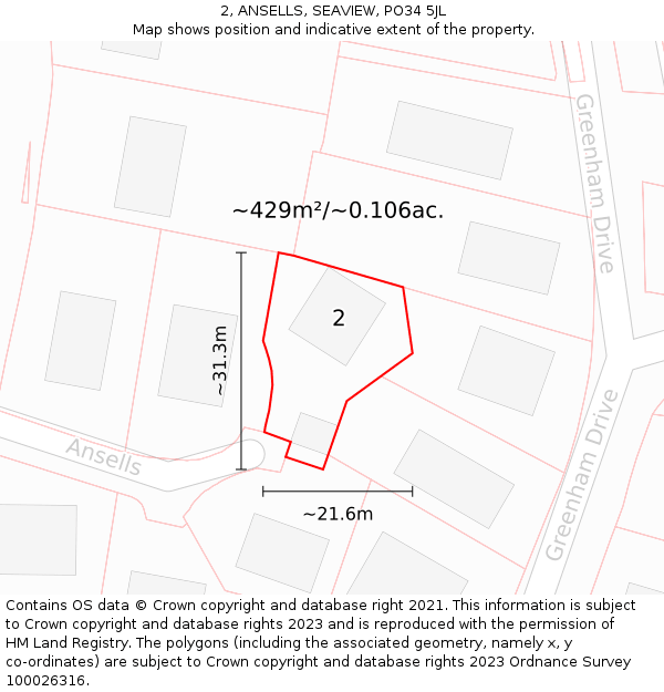 2, ANSELLS, SEAVIEW, PO34 5JL: Plot and title map