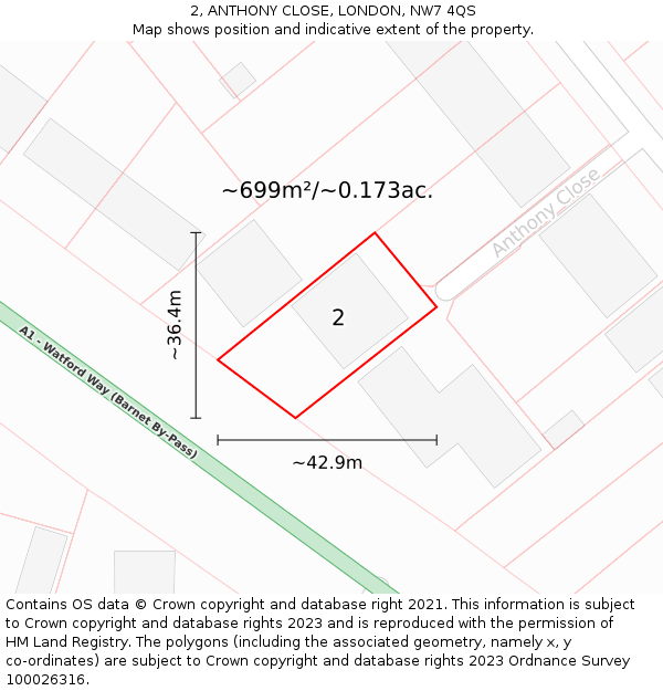 2, ANTHONY CLOSE, LONDON, NW7 4QS: Plot and title map