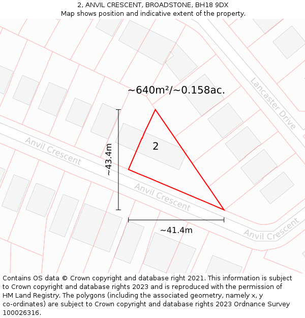 2, ANVIL CRESCENT, BROADSTONE, BH18 9DX: Plot and title map