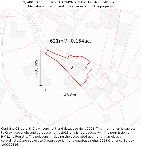 2, APPLEACRES, STOKE HAMMOND, MILTON KEYNES, MK17 9ET: Plot and title map