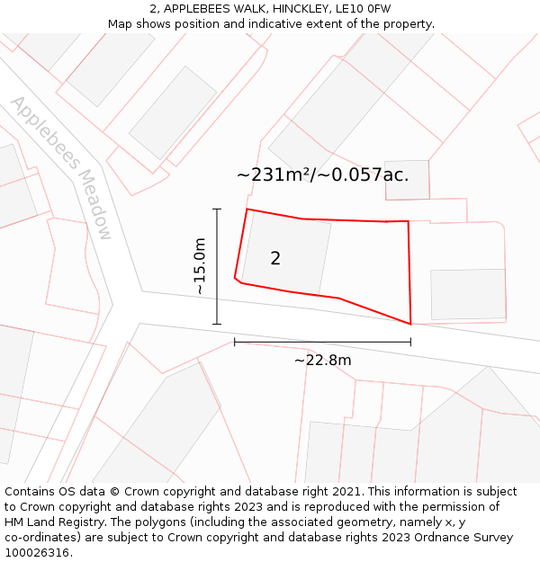 2, APPLEBEES WALK, HINCKLEY, LE10 0FW: Plot and title map