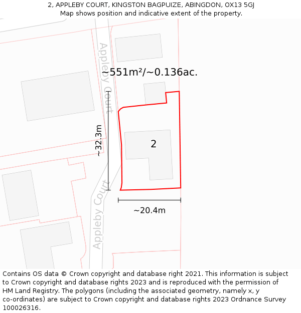 2, APPLEBY COURT, KINGSTON BAGPUIZE, ABINGDON, OX13 5GJ: Plot and title map