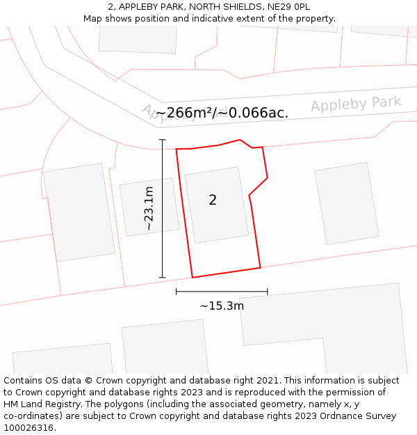 2, APPLEBY PARK, NORTH SHIELDS, NE29 0PL: Plot and title map