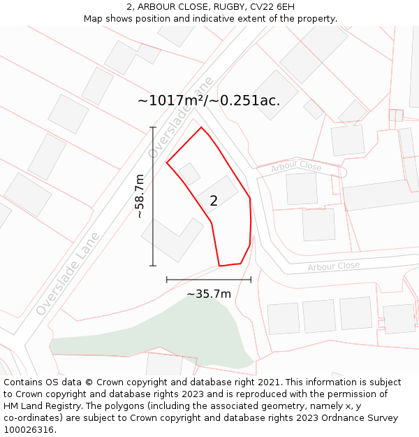 2, ARBOUR CLOSE, RUGBY, CV22 6EH: Plot and title map