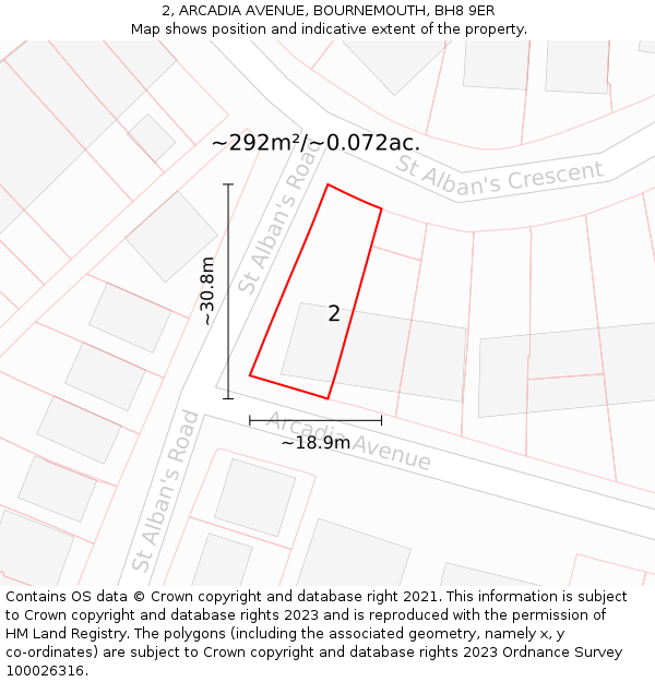 2, ARCADIA AVENUE, BOURNEMOUTH, BH8 9ER: Plot and title map