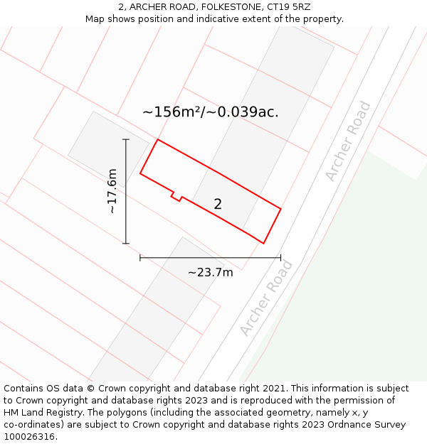 2, ARCHER ROAD, FOLKESTONE, CT19 5RZ: Plot and title map