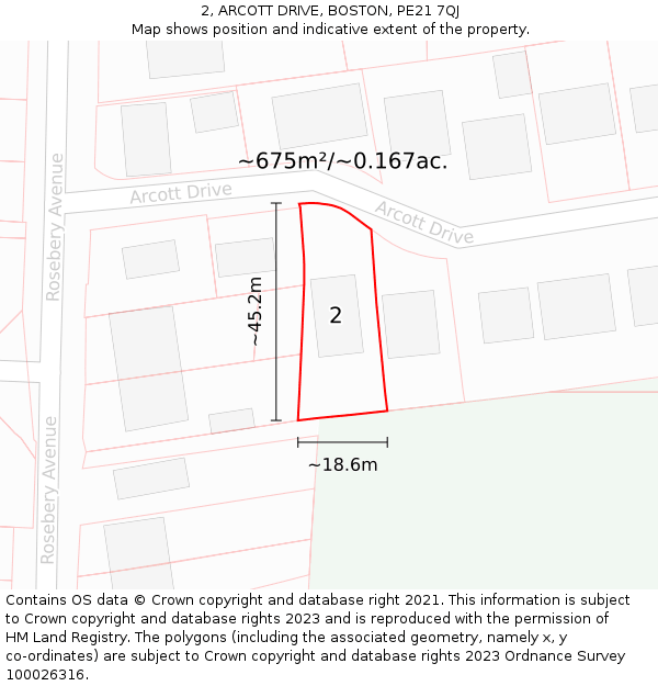 2, ARCOTT DRIVE, BOSTON, PE21 7QJ: Plot and title map