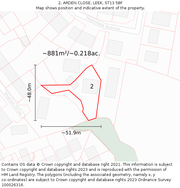 2, ARDEN CLOSE, LEEK, ST13 5BF: Plot and title map