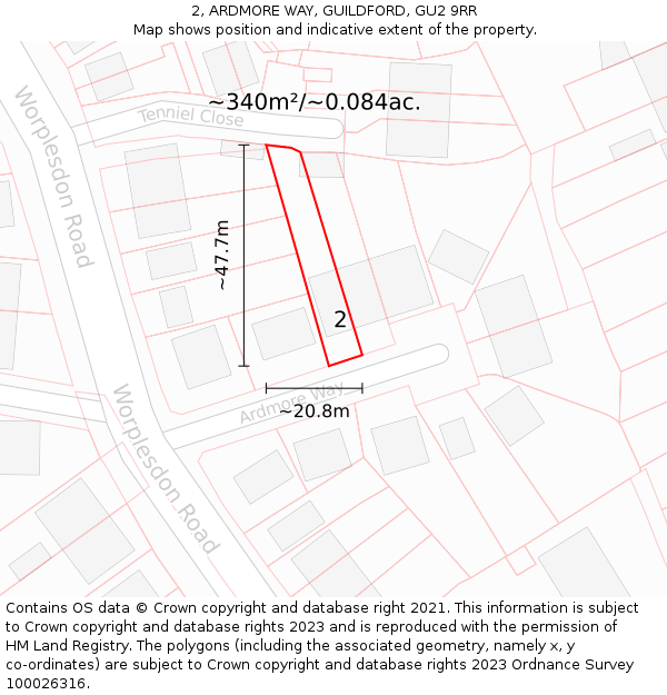 2, ARDMORE WAY, GUILDFORD, GU2 9RR: Plot and title map