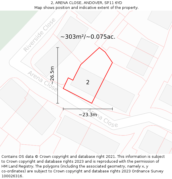 2, ARENA CLOSE, ANDOVER, SP11 6YD: Plot and title map