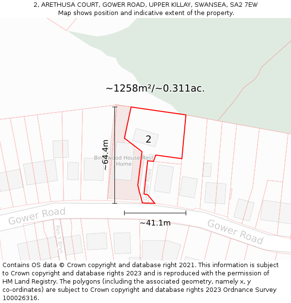 2, ARETHUSA COURT, GOWER ROAD, UPPER KILLAY, SWANSEA, SA2 7EW: Plot and title map